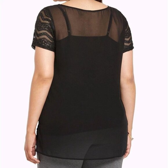 Torrid Womens Sheer Top Chevron Lace Front Black Plus 1X Witchy Goth Dark Fairy - Picture 2 of 8